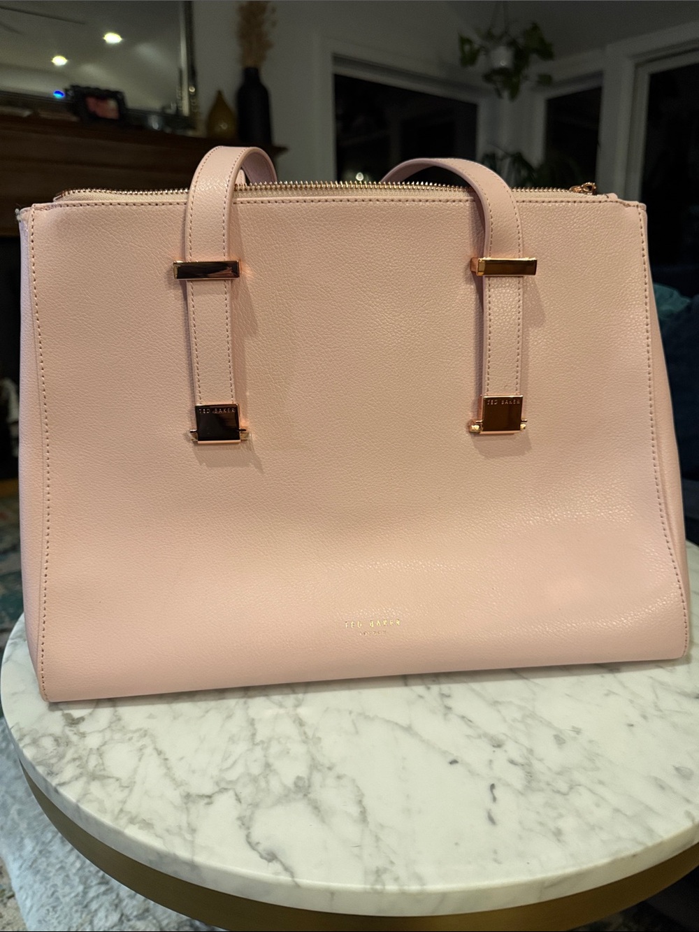 Ted Baker Blush Pink Leather Tote with Gold Accents